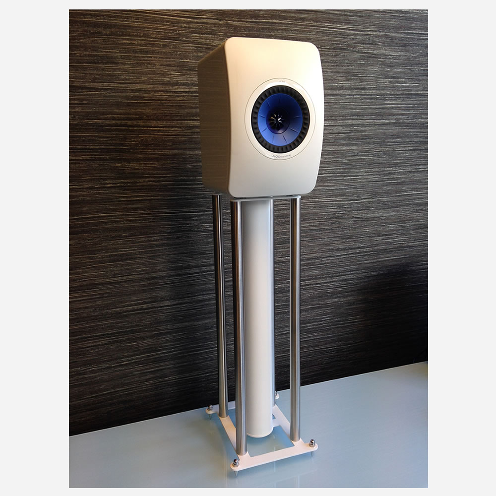 Custom Design FS 104 Signature Speaker Stand - White and Chrome+White KEF Wireless Speakers